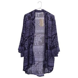NWT The Elephant Pants Kimono Top L/XL Blue Elephant Print Open Front Boho